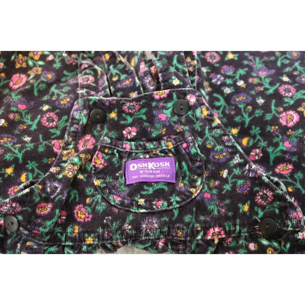 Vtg 1980s OshKosh B'Gosh Overalls Girls sz 18m Corduroy Floral Flowers Autumn